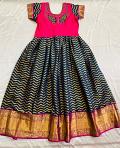 Pure banarasi Silk embrodiary work Blue Long Frock with Mom (42 chest)